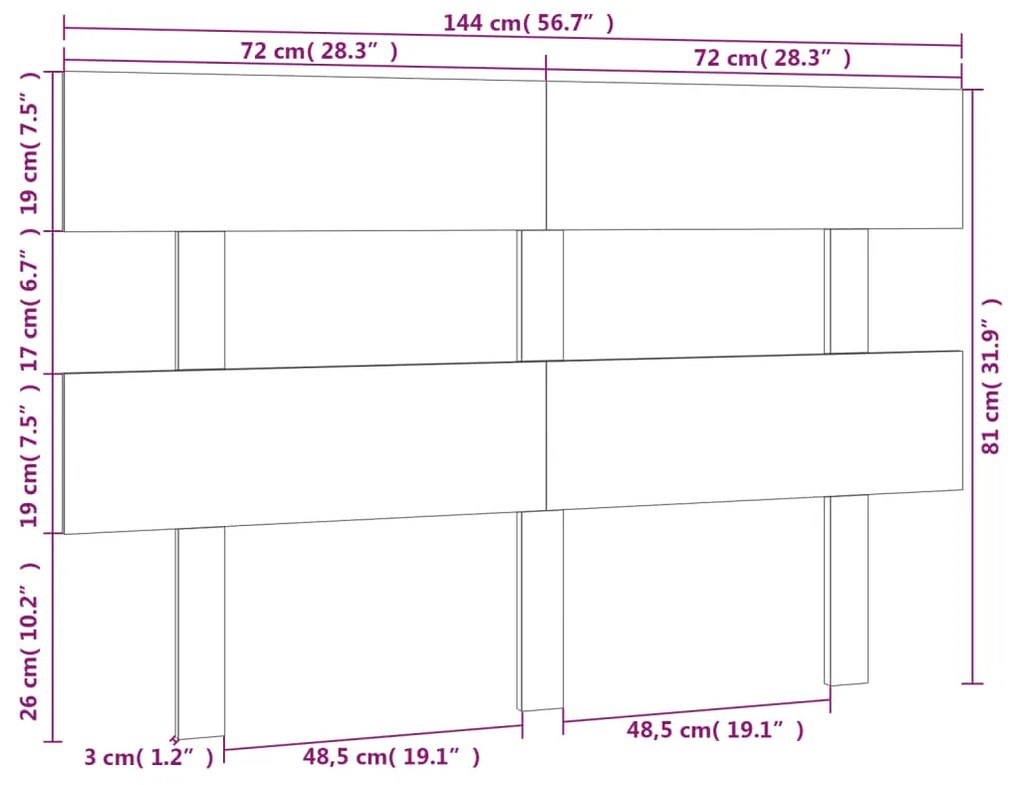 vidaXL Κεφαλάρι Κρεβατιού 144 x 3 x 81 εκ. από Μασίφ Ξύλο Πεύκου