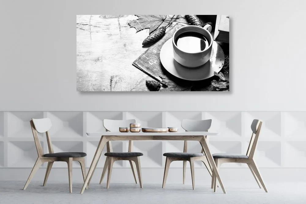 Εικόνα φλιτζάνι καφέ σε μια πινελιά φθινοπώρου σε ασπρόμαυρο - 120x60