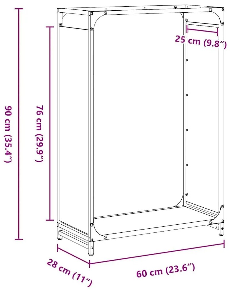 Ράφι για καυσόξυλα Μαύρο 60x28x90 cm Ατσάλι ψυχρής έλασης - Μαύρο