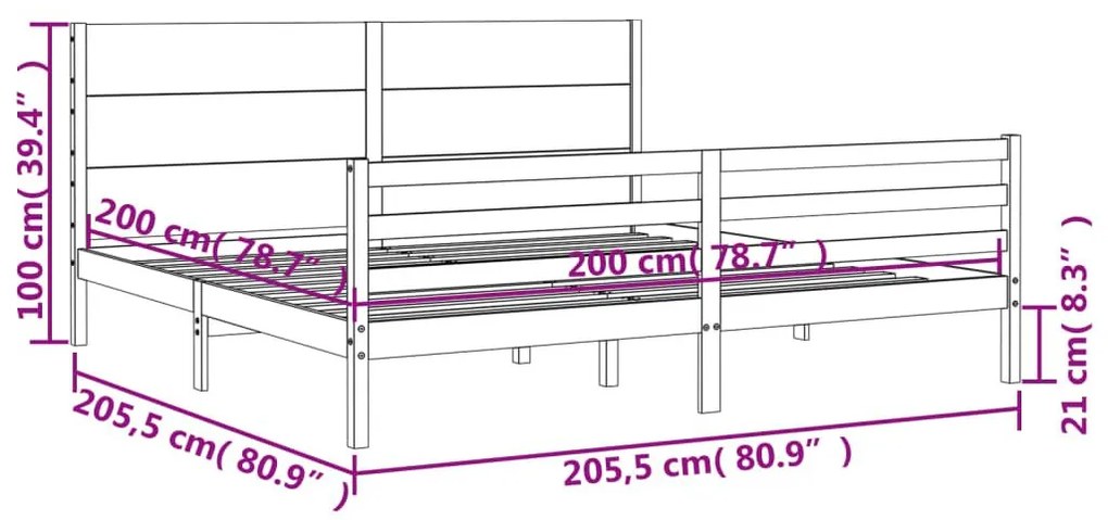 Πλαίσιο Κρεβατιού με Κεφαλάρι Μαύρο 200x200 εκ. Μασίφ Ξύλο - Μαύρο