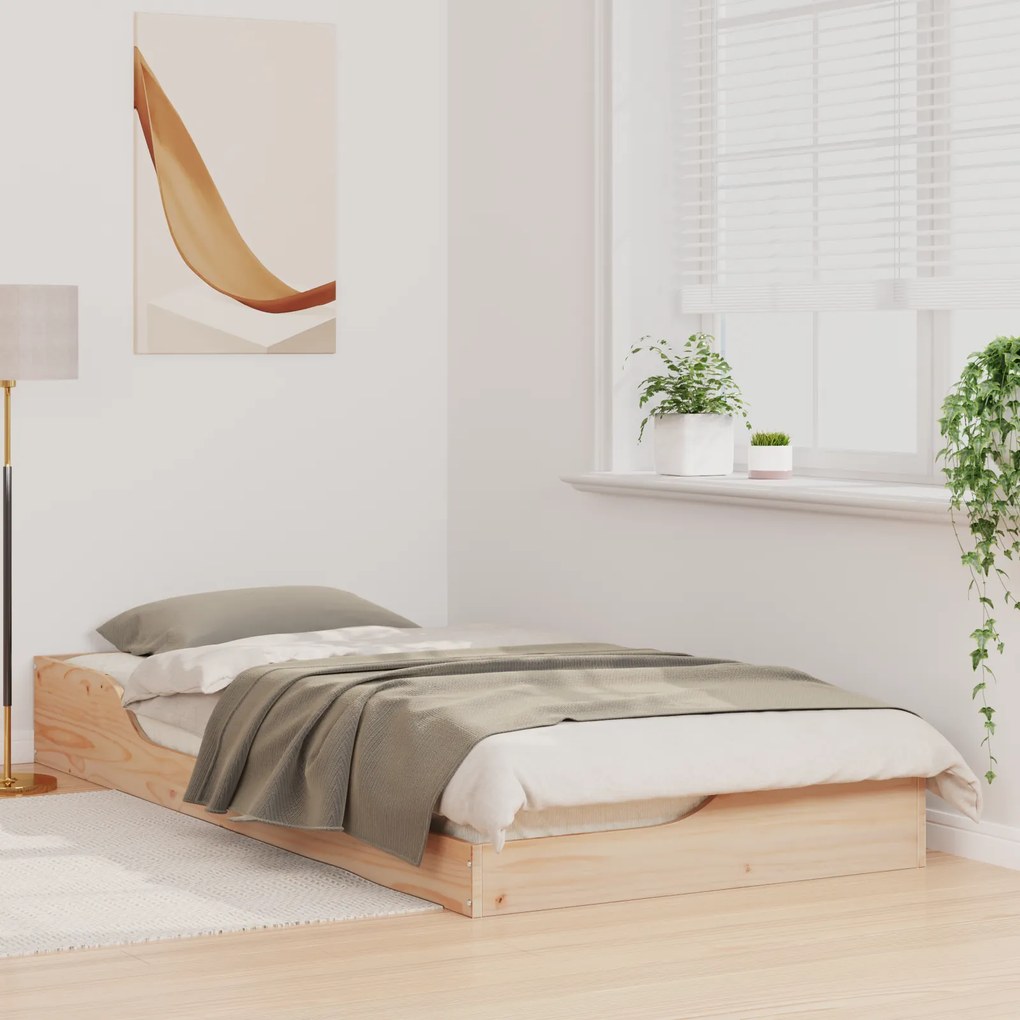 vidaXL Κρεβάτι δαπέδου Καφέ 100 x 200 cm Συμπαγές ξύλο πεύκου