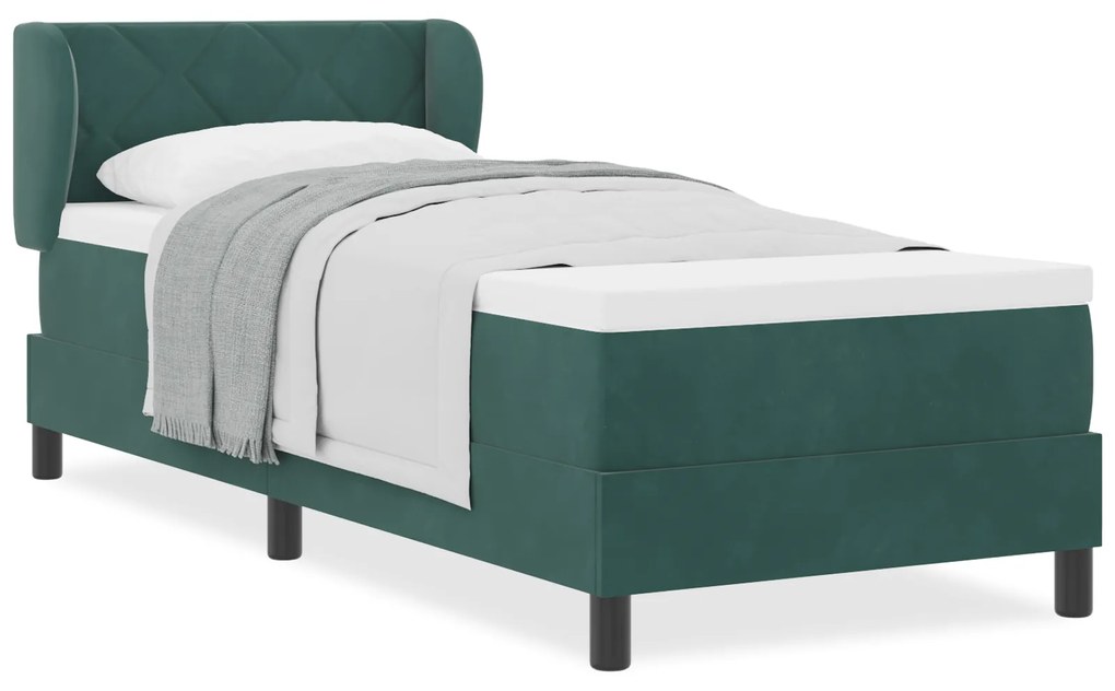 vidaXL Κρεβάτι Box Spring με Στρώμα Σκούρο Πράσινο 80x200 εκ. Βελούδο