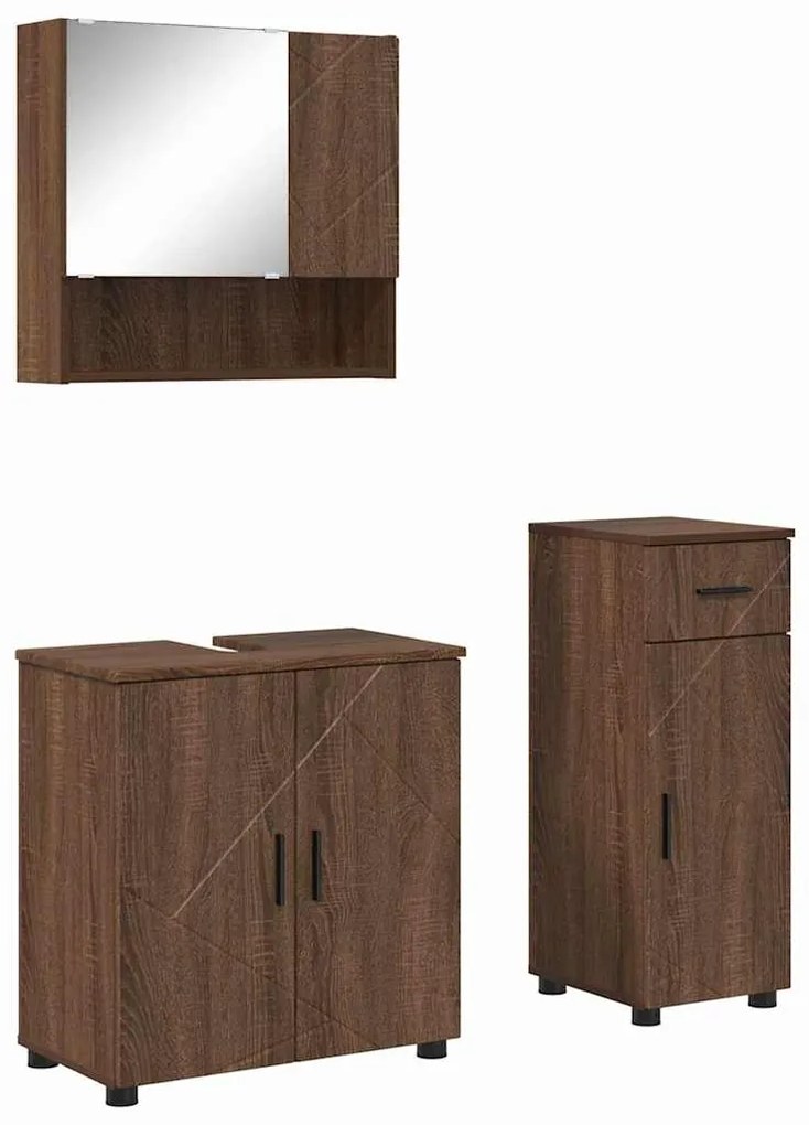 vidaXL Σετ Επίπλων Μπάνιου με συρτάρι 3 pcs Καφέ δρυς 61 x 35 x 64 εκ.