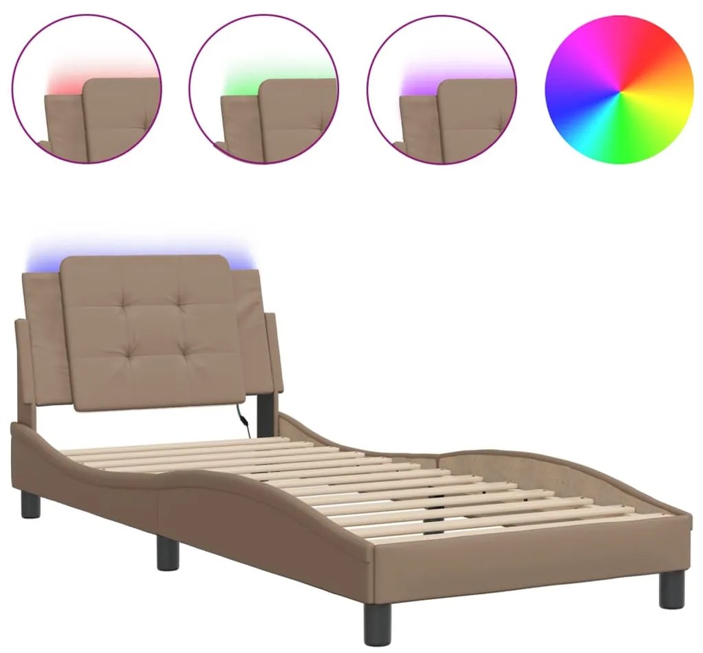 vidaXL Πλαίσιο Κρεβατιού με LED Χωρίς Στρώμα Zadar Καπουτσίνο 90x190 εκ.