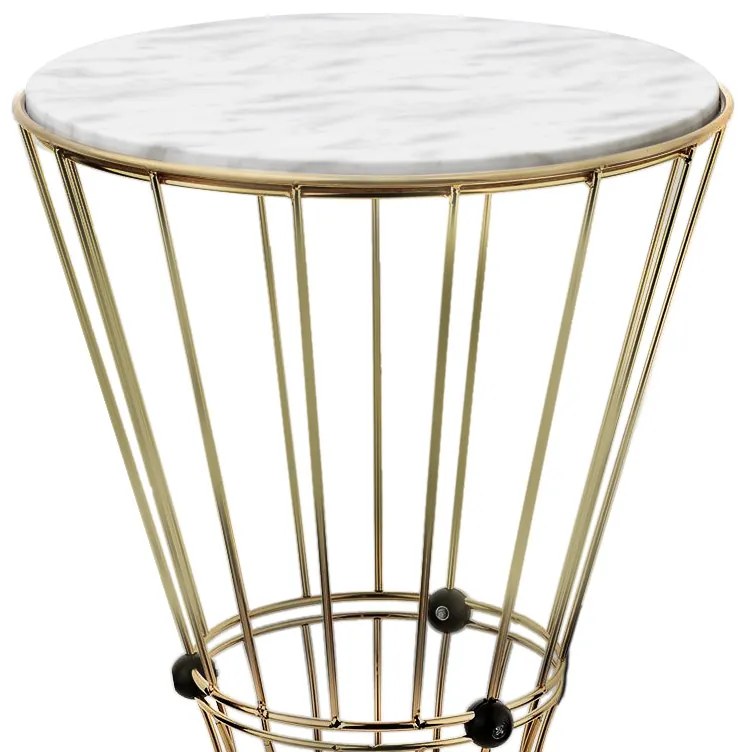 Τραπεζάκι βοηθητικό Girene Megapap μεταλλικό - Mdf χρώμα χρυσό - λευκό εφέ μαρμάρου 32x32x58εκ.