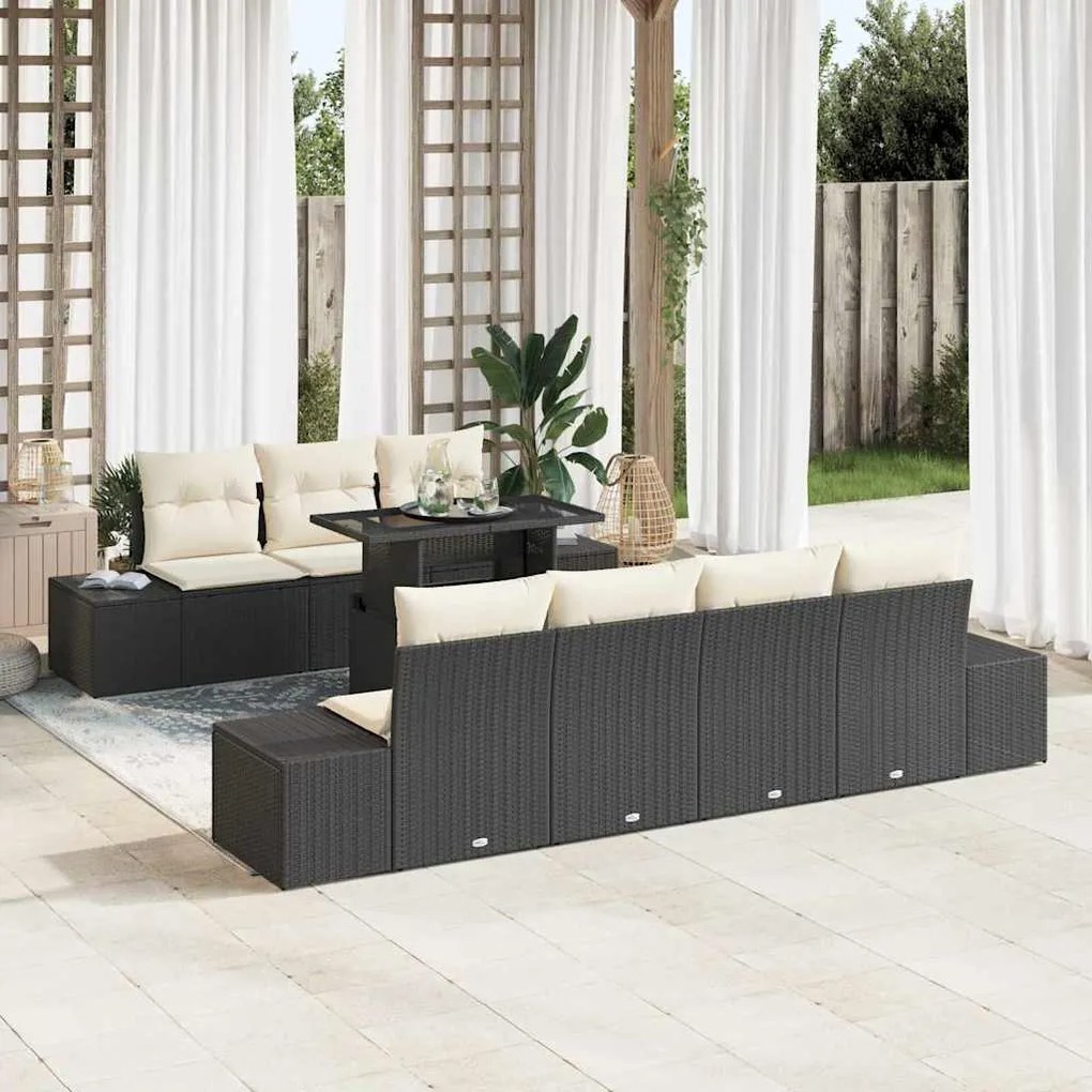 vidaXL Σετ Καναπέ Κήπου 8 pcs Μαύρο και κρεμ 100 x 55 x 73 εκ.