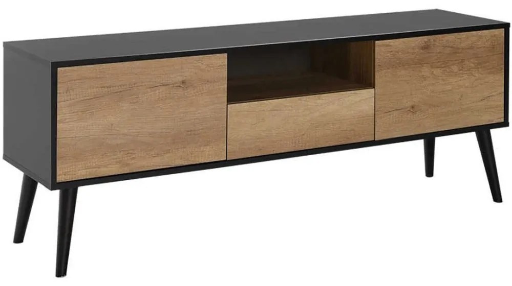 Έπιπλο Τηλεόρασης Retro Plus 160x41x58cm Anthracite-Walnut