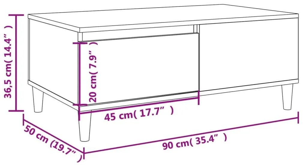 Τραπεζάκι Σαλονιού Καπνιστή Δρυς 90x50x36,5 εκ. Επεξεργ. Ξύλο - Καφέ