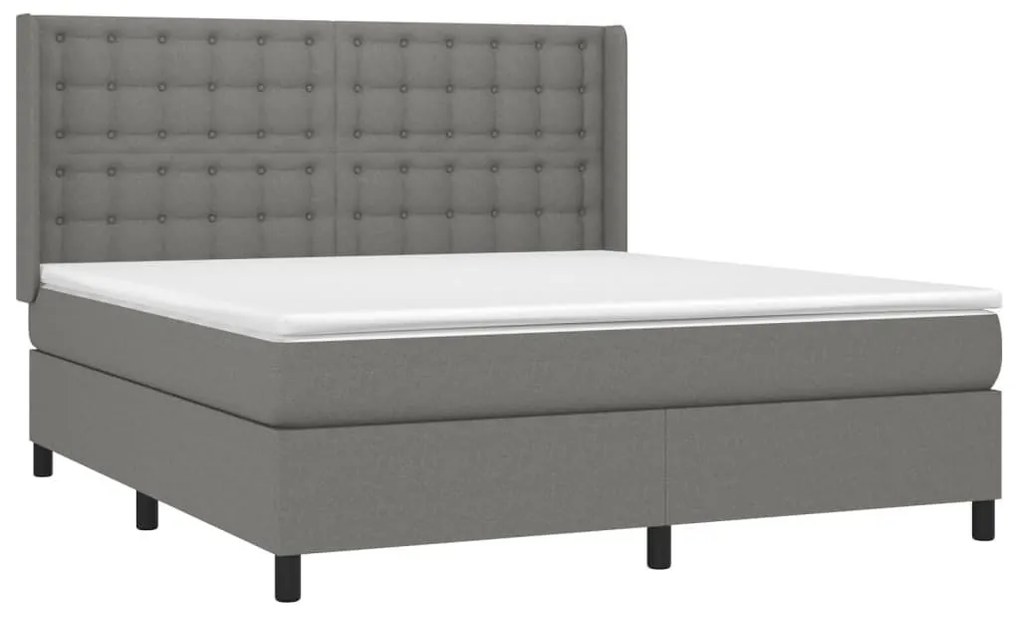 Κρεβάτι Boxspring με Στρώμα Σκούρο Γκρι 180x200 εκ Υφασμάτιν - Γκρι