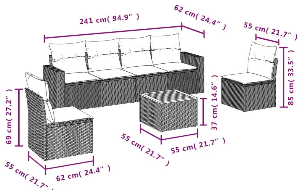 vidaXL Σαλόνι Κήπου Σετ 7 τεμ. Μπεζ Συνθετικό Ρατάν με Μαξιλάρια