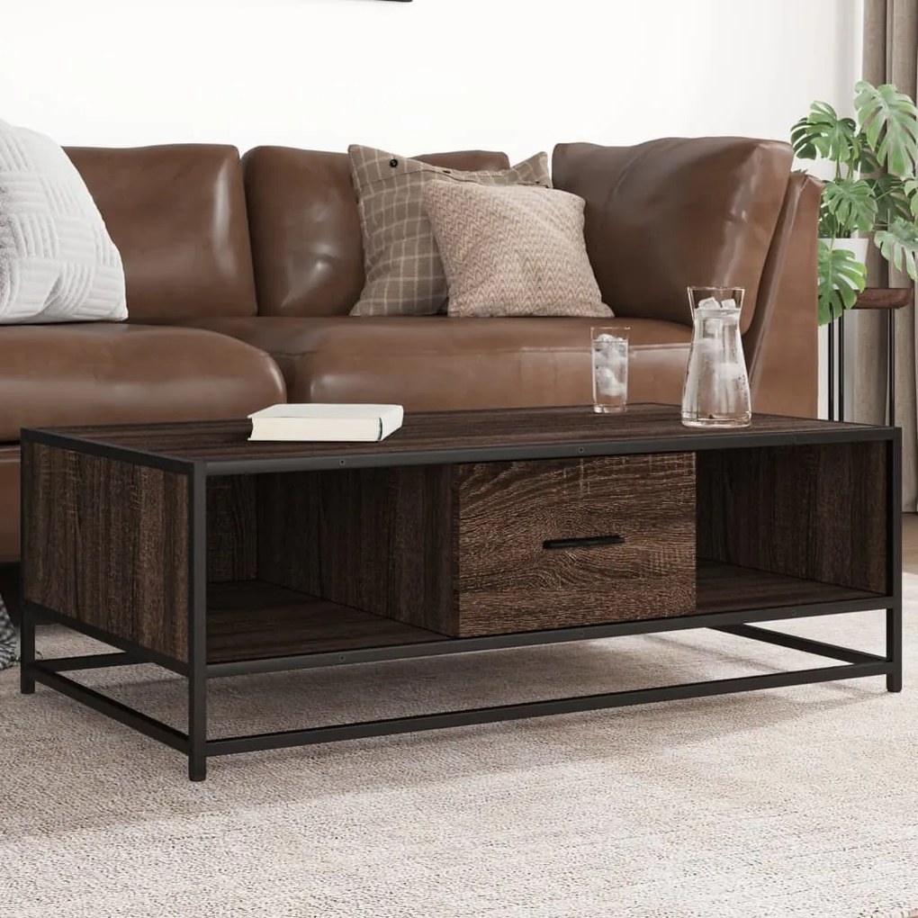 vidaXL Τραπεζάκι Σαλονιού Καφέ Δρυς 100x57x35 εκ. Επεξ. Ξύλο/Μέταλλο