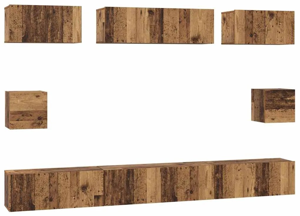 vidaXL Σετ επίπλου τηλεόρασης Επιτοίχιο 8 pcs Παλαιό ξύλο