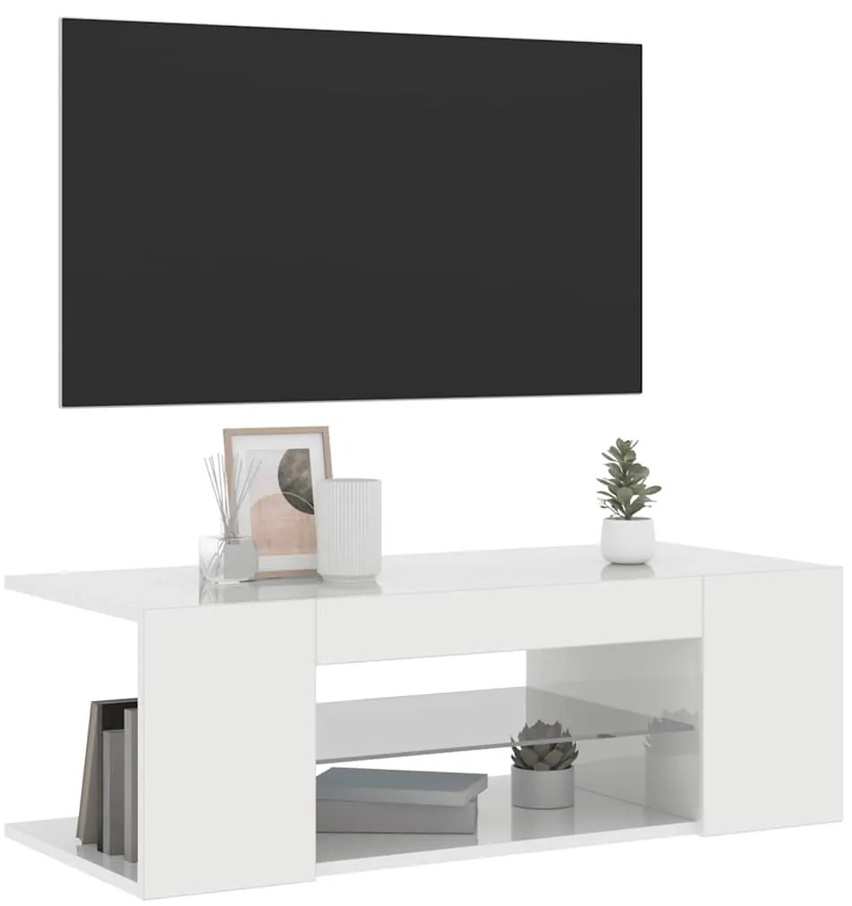 vidaXL Έπιπλο Τηλεόρασης με LED Γυαλιστερό Λευκό 90x39x30 εκ.
