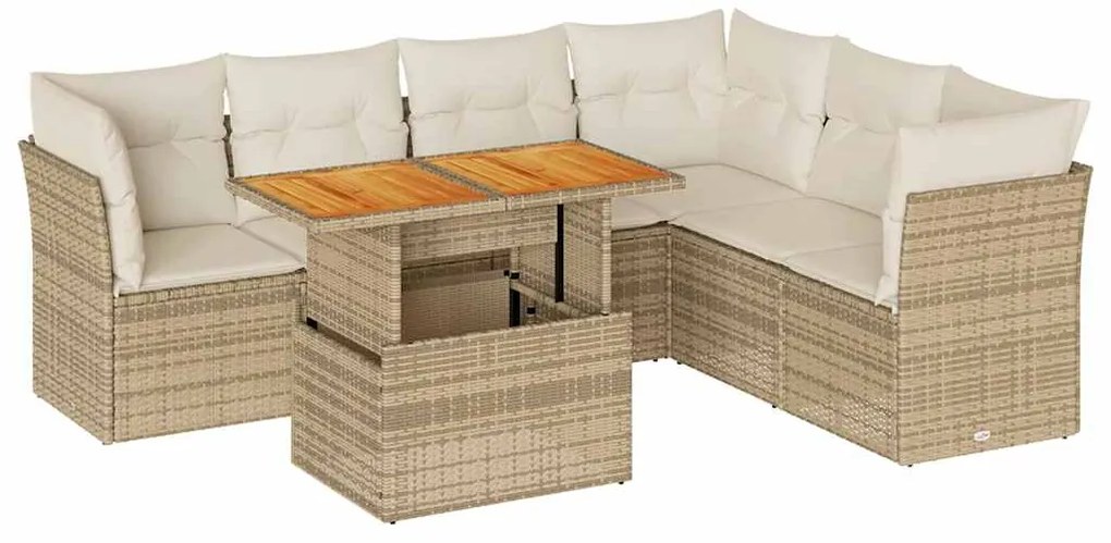 vidaXL Σαλόνι Κήπου Σετ 7 τεμ. Μπεζ Συνθετικό Ρατάν με Μαξιλάρια