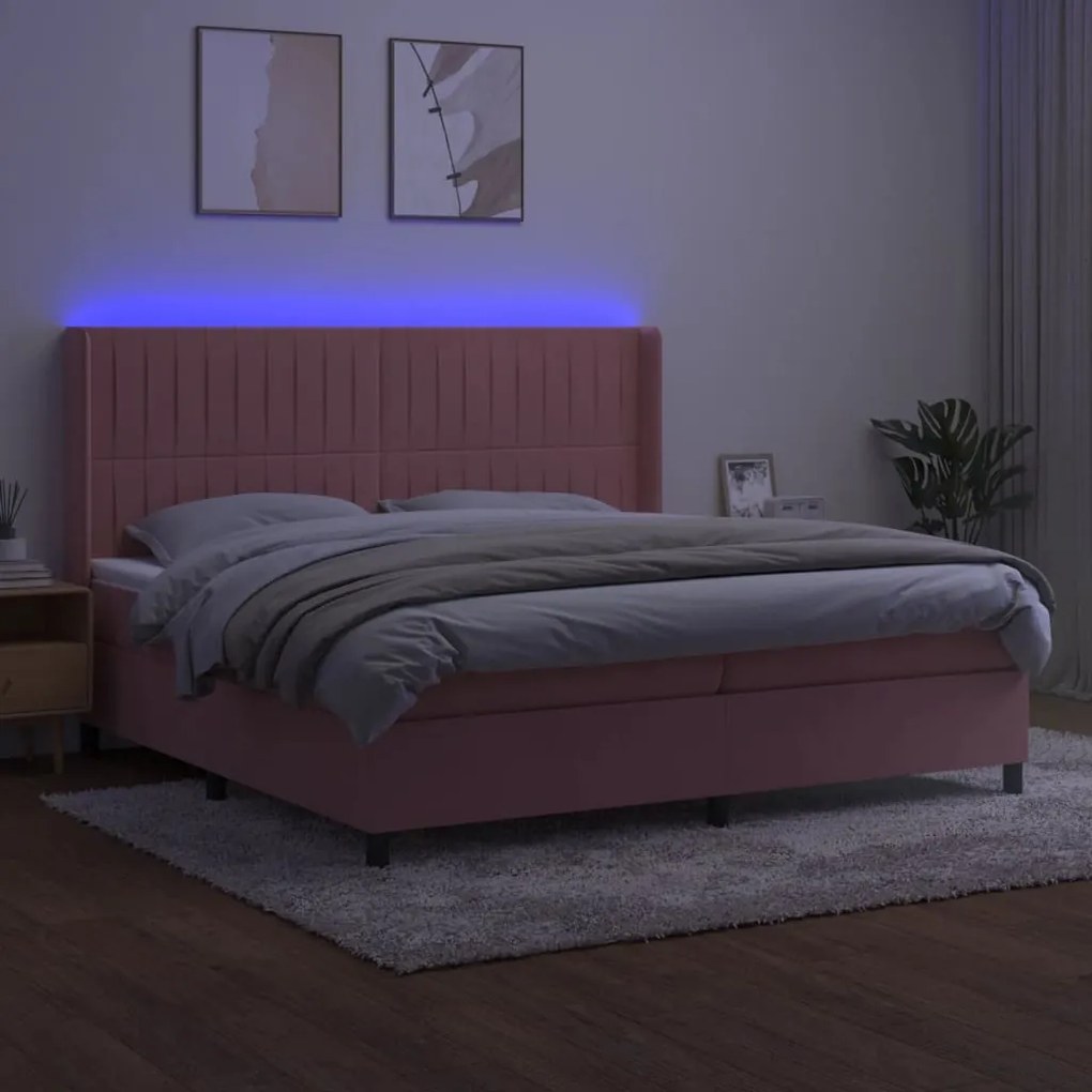 ΚΡΕΒΑΤΙ BOXSPRING ΜΕ ΣΤΡΩΜΑ &amp; LED ΡΟΖ 200X200 ΕΚ. ΒΕΛΟΥΔΙΝΟ 3139708