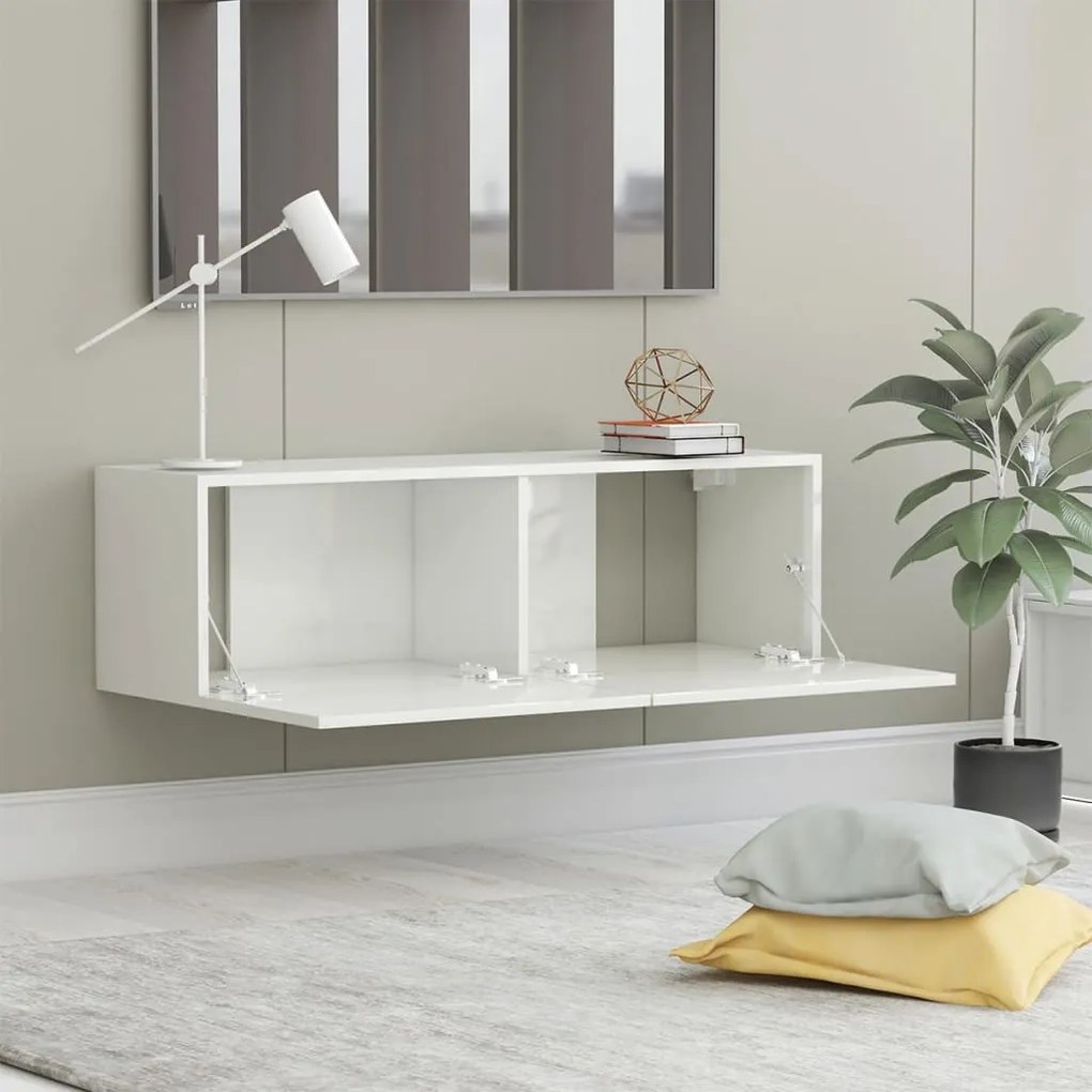 vidaXL Έπιπλο Τηλεόρασης Γυαλιστερό Λευκό 100x30x30 εκ. από Επεξ. Ξύλο