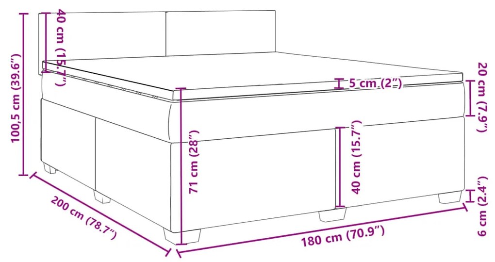 Κρεβάτι Boxspring με Στρώμα Σκούρο Καφέ 180x200 εκ Υφασμάτινο - Καφέ