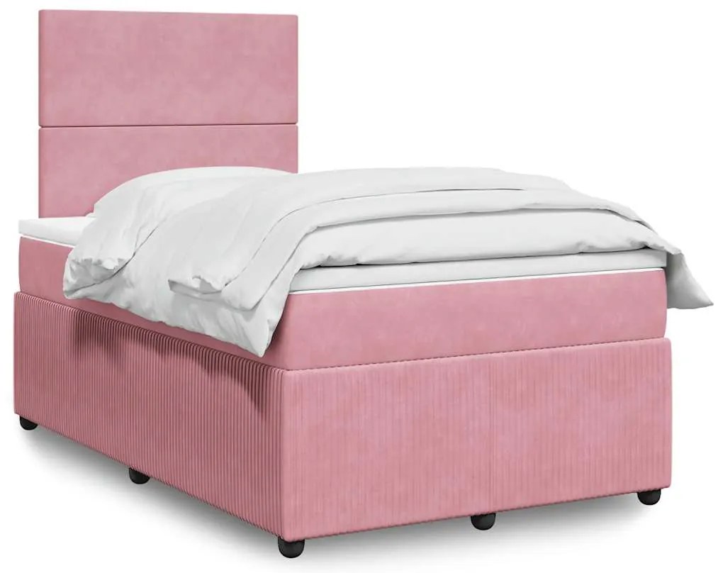 vidaXL Κρεβάτι Boxspring με Στρώμα Ροζ 120x190 εκ. Βελούδινο