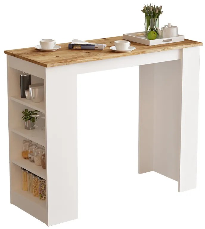 Τραπέζι μπαρ Riff pakoworld λευκό-oak 120x51.5x101.5εκ