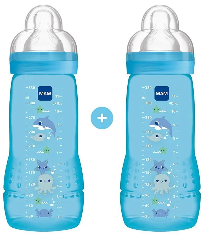 Μπιμπερό Easy Active Deep Ocean 365SB (Σετ 2τμχ) 330ml 4+ Μηνών Pacific Blue Mam 330ml Silicon,Plastic