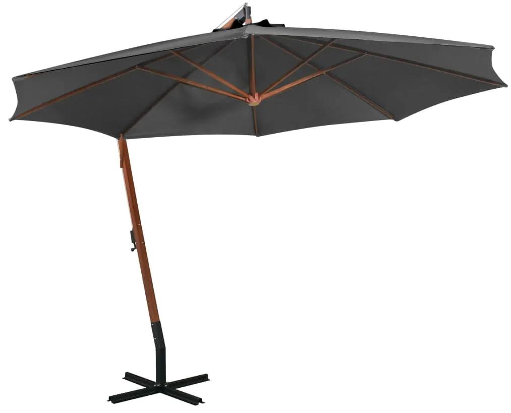 Ομπρέλα Κρεμαστή με Ιστό Ανθρακί 3,5 x 2,9 μ. Μασίφ Ξύλο Ελάτης