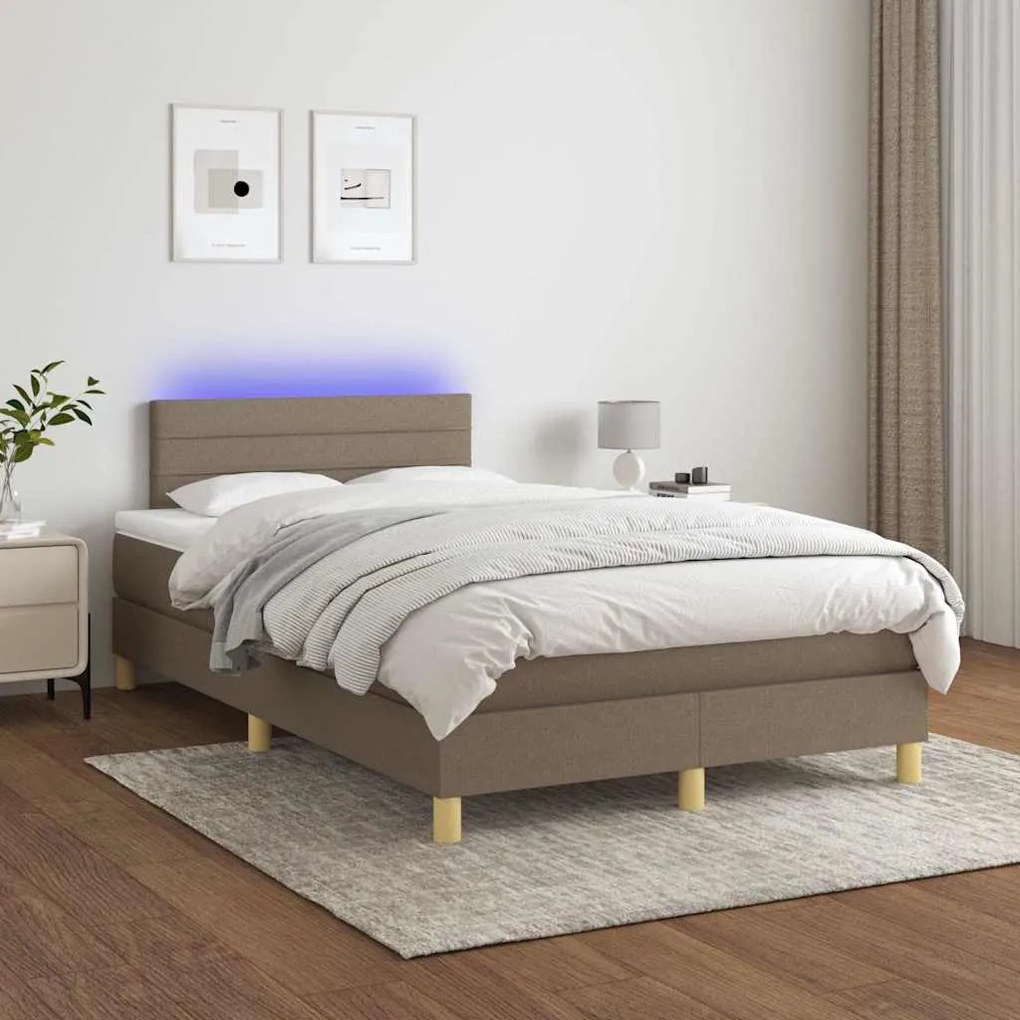 vidaXL Κρεβάτι Boxspring με Στρώμα & LED Taupe 120x190 εκ. Υφασμάτινο