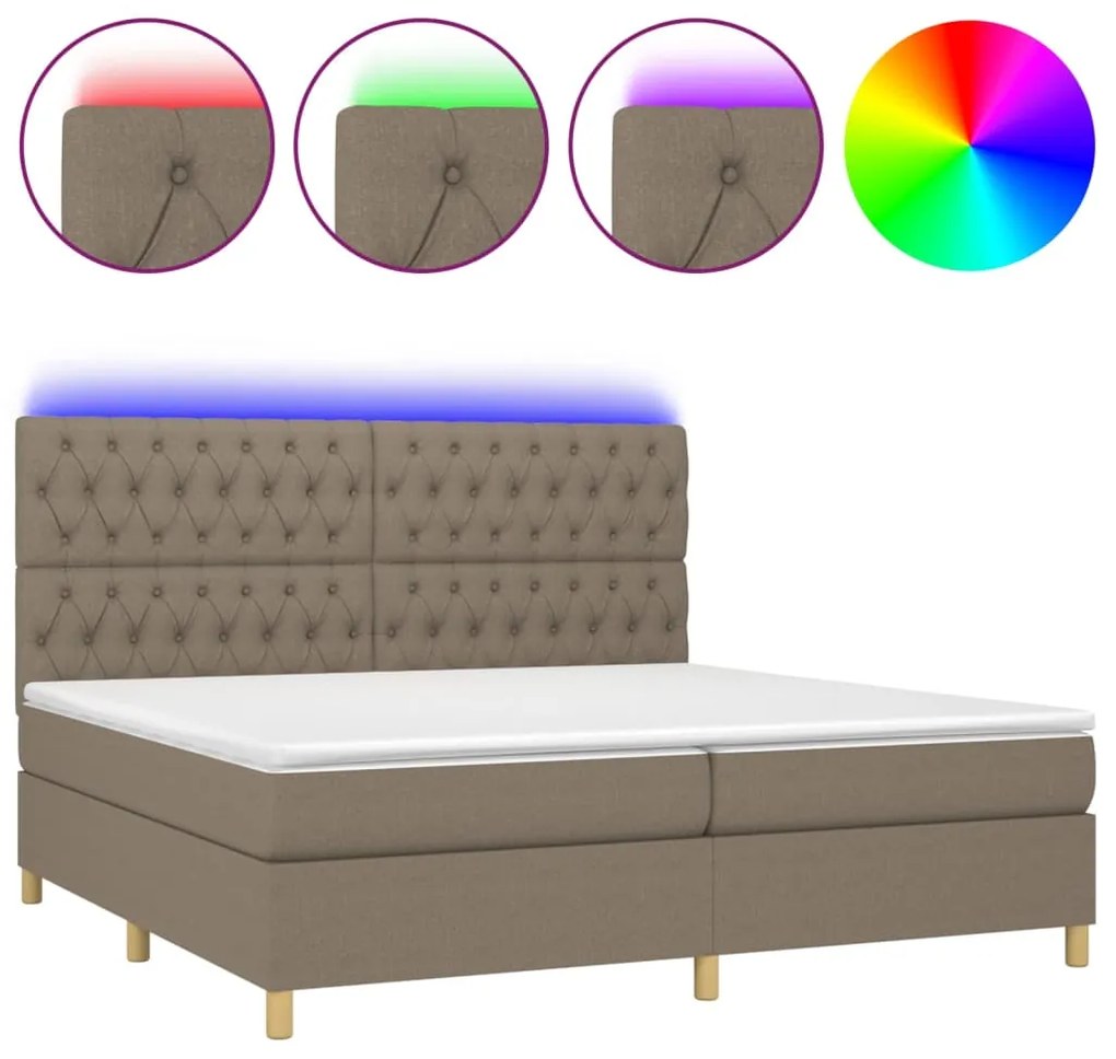 vidaXL Κρεβάτι Boxspring με Στρώμα & LED Taupe 200x200 εκ. Υφασμάτινο