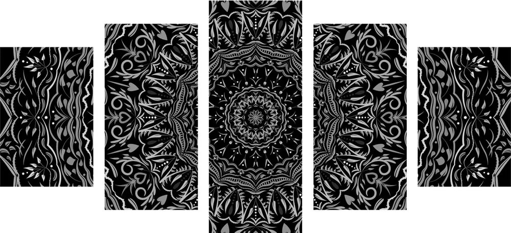 Εικόνα 5 μερών Mandala σε στυλ vintage σε μαύρο & άσπρο - 100x50