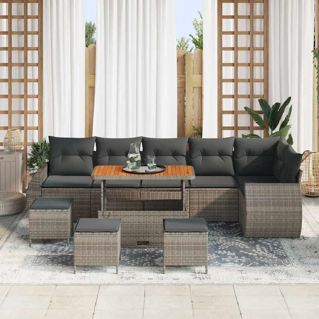 vidaXL Σετ Καναπέ Κήπου 10 pcs Γκρι συνθετικό ρατάν