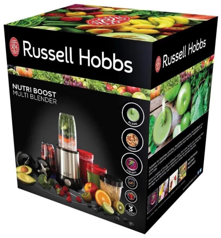 Μπλέντερ Russell Hobbs 23180-56 Nutri Boost, 700 W, 15 εξαρτήματα, 2 λεπίδες από ανοξείδωτο χάλυβα, Ασημί / μαύρο