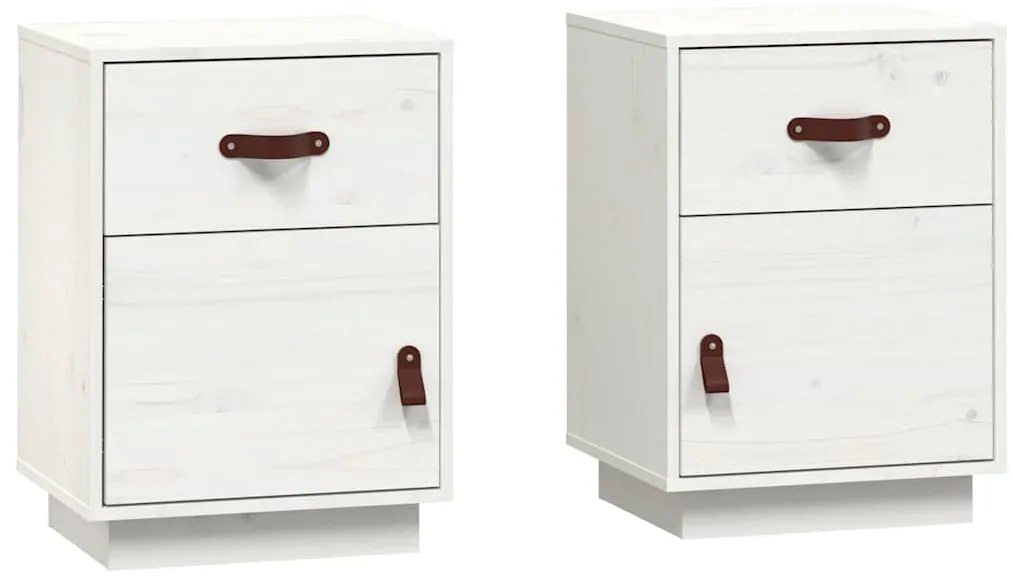 vidaXL Κομοδίνα 2 τεμ. Λευκά 40 x 34 x 55 εκ. από Μασίφ Ξύλο Πεύκου