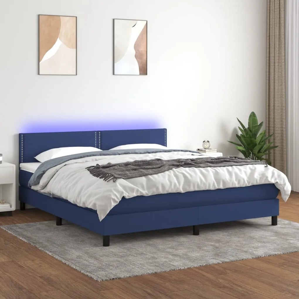 vidaXL Κρεβάτι Boxspring με Στρώμα & LED Μπλε 160x200 εκ. Υφασμάτινο