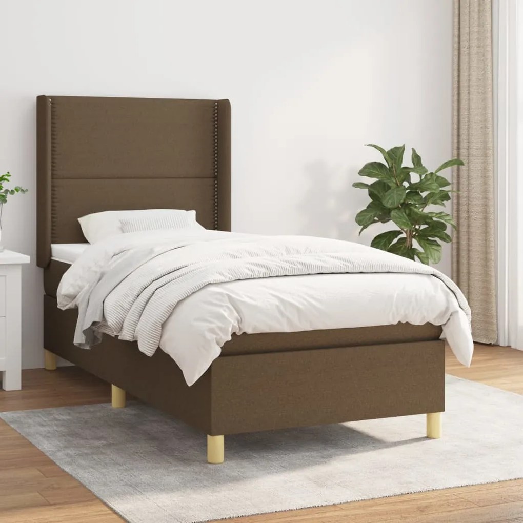 Κρεβάτι Boxspring με Στρώμα Σκούρο Καφέ 100x200 εκ. Υφασμάτινο - Καφέ