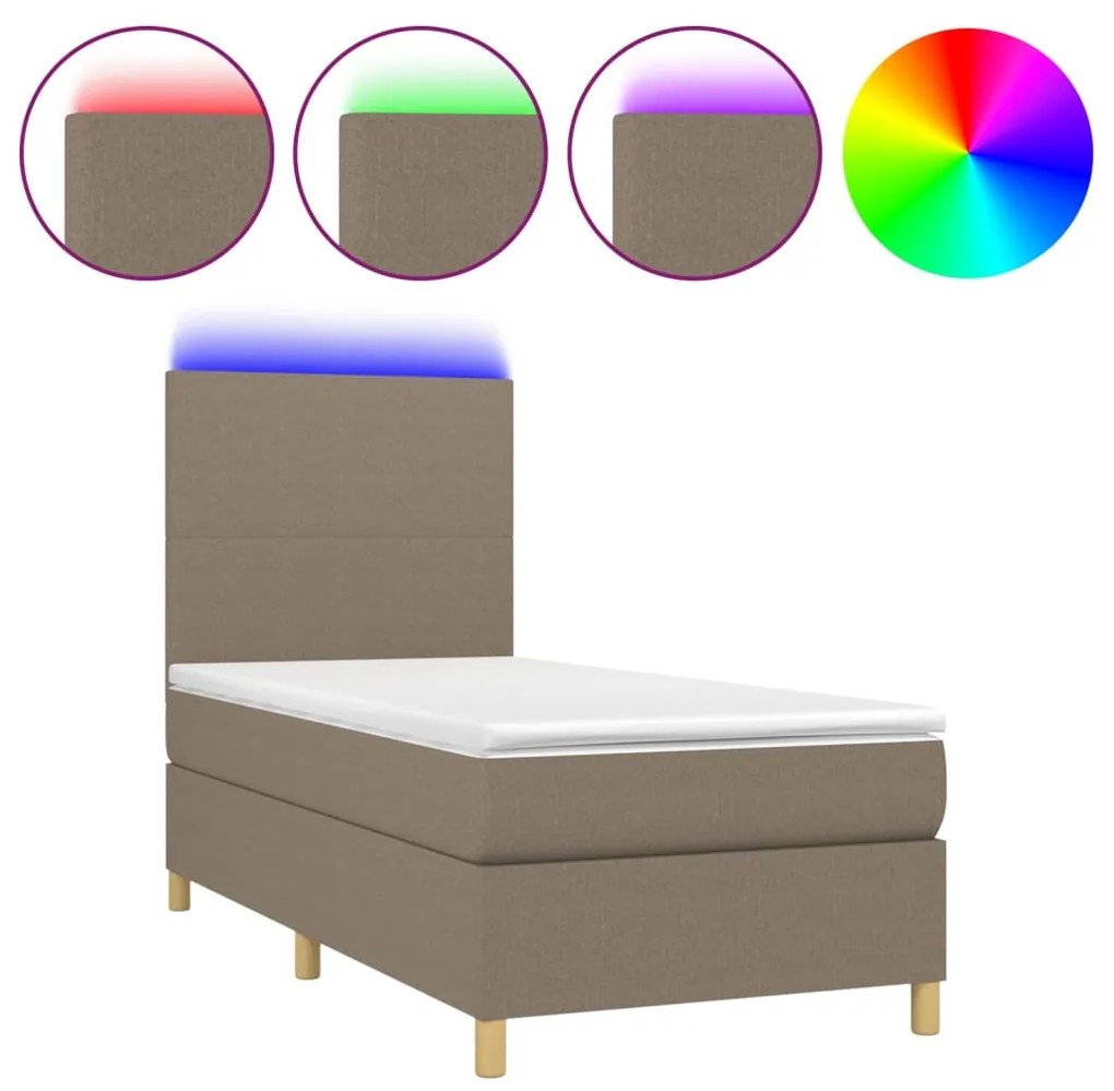 ΚΡΕΒΑΤΙ BOXSPRING ΜΕ ΣΤΡΩΜΑ &amp; LED TAUPE 80X200 ΕΚ. ΥΦΑΣΜΑΤΙΝΟ 3135233