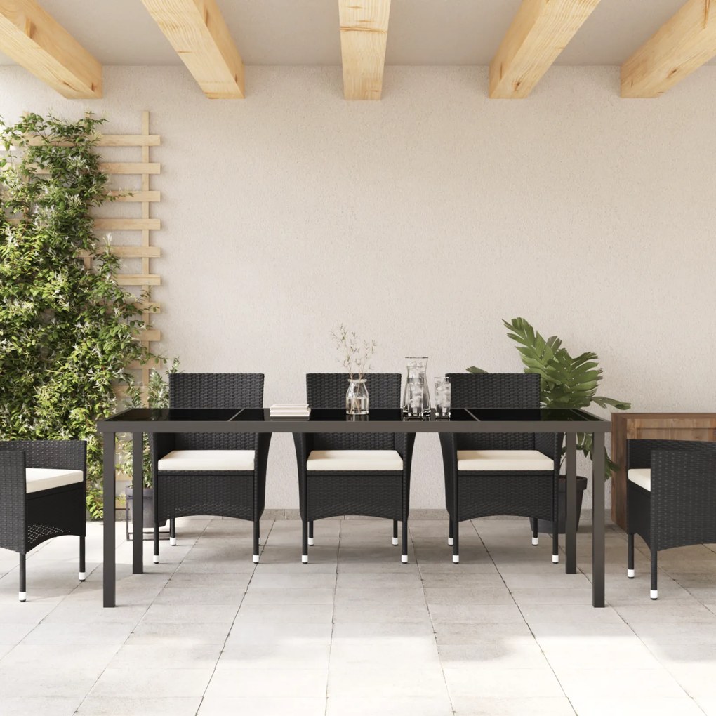vidaXL Κήπος Τραπέζι Μαύρο 200x80x73 εκ Γυαλί ανθεκτικό στη θερμότητα