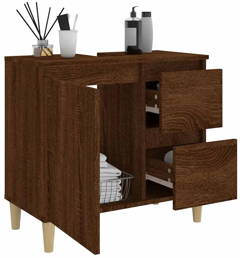 vidaXL Ντουλάπι Μπάνιου Καφέ Δρυς 65x33x60 εκ. Επεξεργασμένο Ξύλο
