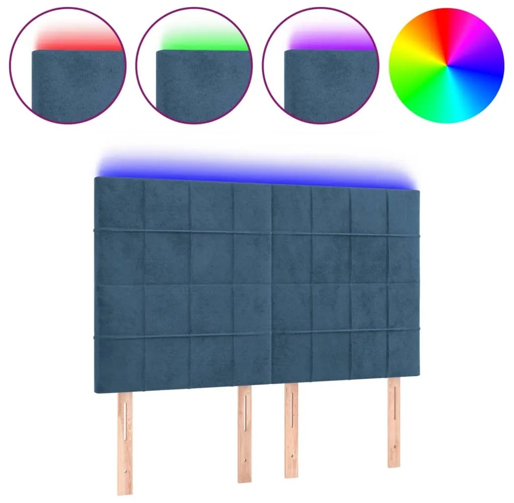 Κεφαλάρι Κρεβατιού LED Σκούρο Μπλε 144x5x118/128 εκ. Βελούδινο - Μπλε
