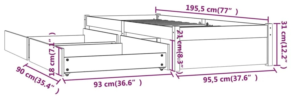 ΠΛΑΙΣΙΟ ΚΡΕΒΑΤΙΟΥ ΜΕ ΣΥΡΤΑΡΙΑ 90 X 190 ΕΚ 3FT SINGLE 3103458