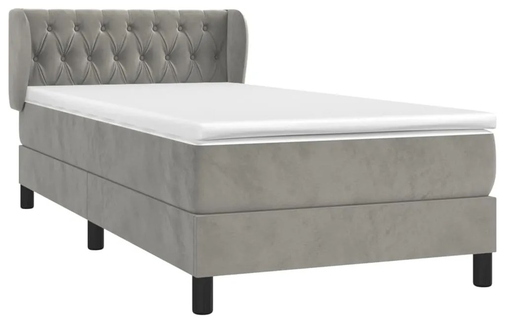 vidaXL Κρεβάτι Boxspring με Στρώμα Ανοιχτό Γκρι 100x200 εκ. Βελούδινο