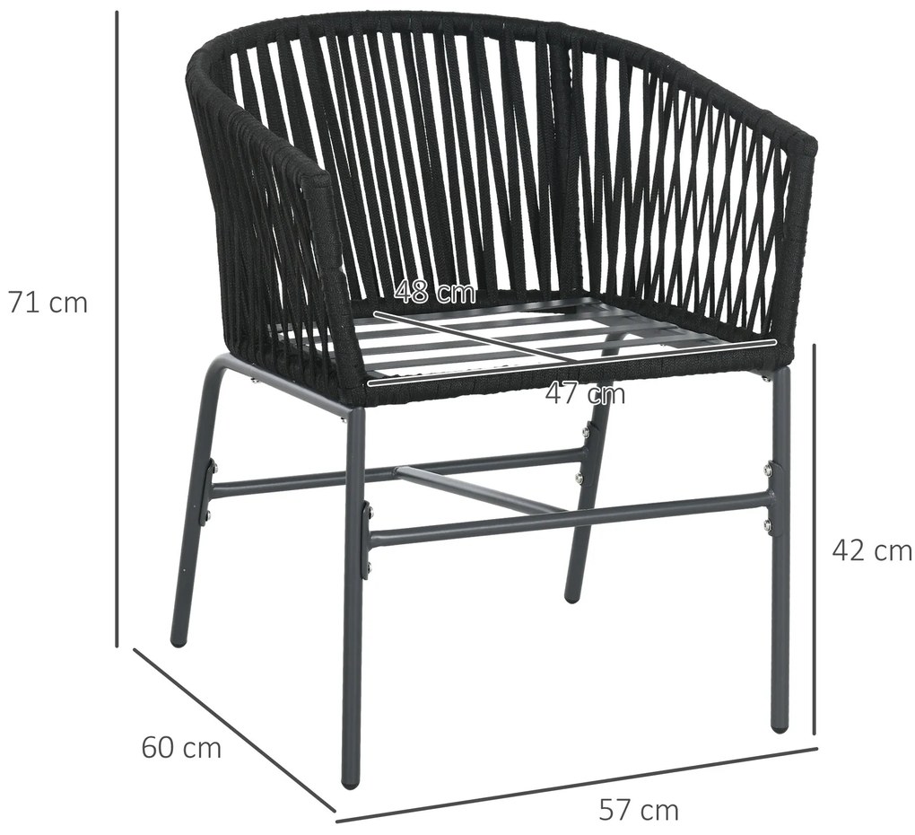 Outsunny Καρέκλες εξωτερικού χώρου, Σετ 2 τεμαχίων, Σχέδιο Boho, Μαξιλάρια καθίσματος και πλάτης, άνετο κάθισμα, μεταλλικός σκελετός, Μαύρο