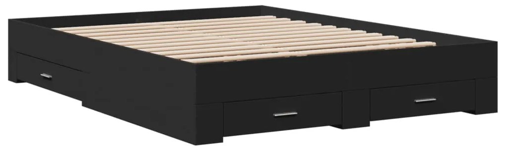 vidaXL Πλαίσιο Κρεβατιού με Συρτάρια Μαύρο 140x200 εκ Επεξεργ. Ξύλο