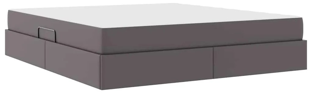vidaXL Κρεβάτι με αποθηκευτικό χώρο και στρώμα 2 pcs Γκρι Δέρμα