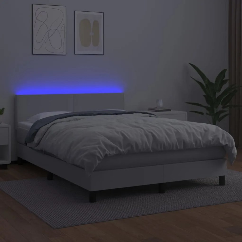 vidaXL Κρεβάτι Boxspring με Στρώμα & LED Λευκό 140x200 εκ. Συνθ. Δέρμα