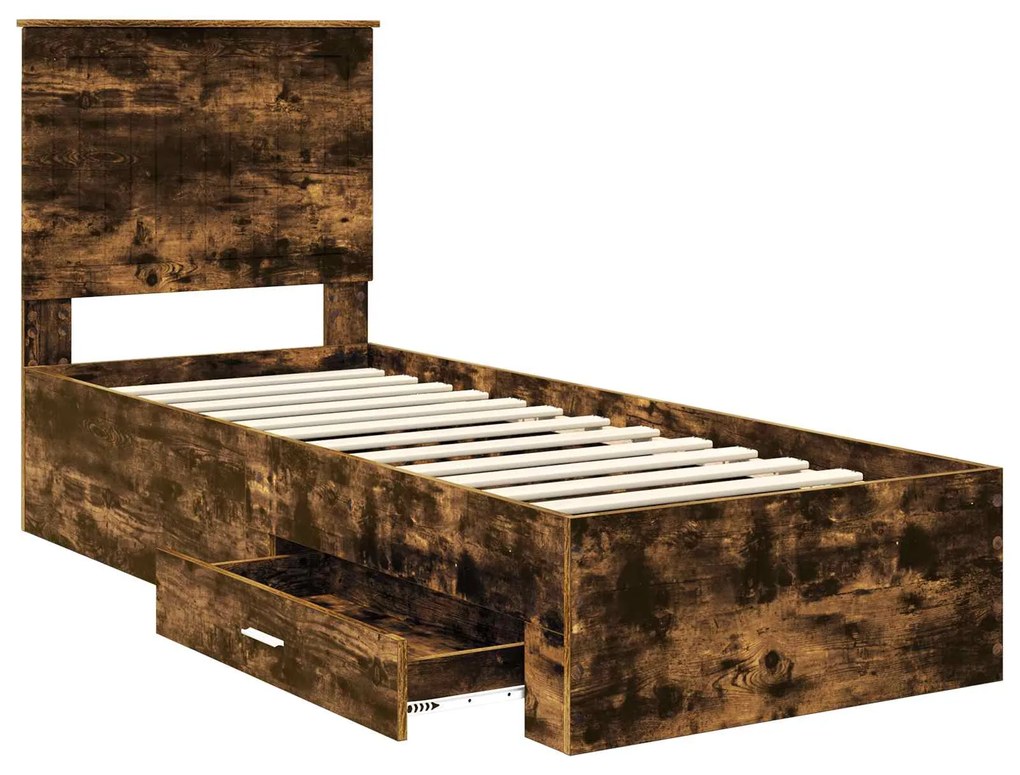 vidaXL Σκελετός Κρεβατιού Καπνιστό Δρύινο και Ασημί 75 x 190 cm