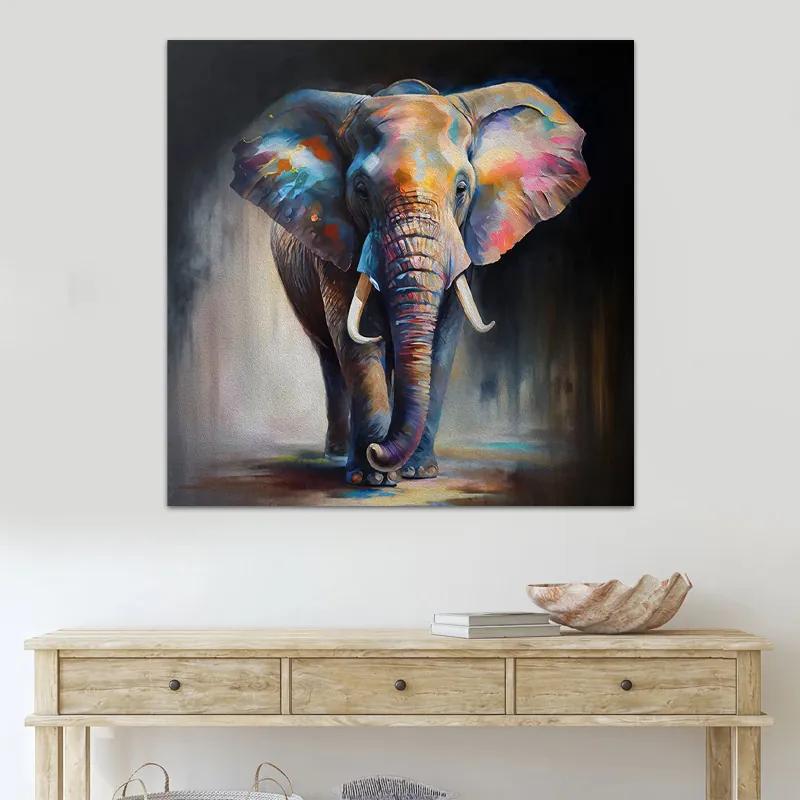 Πίνακας σε καμβά Colorful Elephant Megapap ψηφιακής εκτύπωσης 100x100x3εκ.