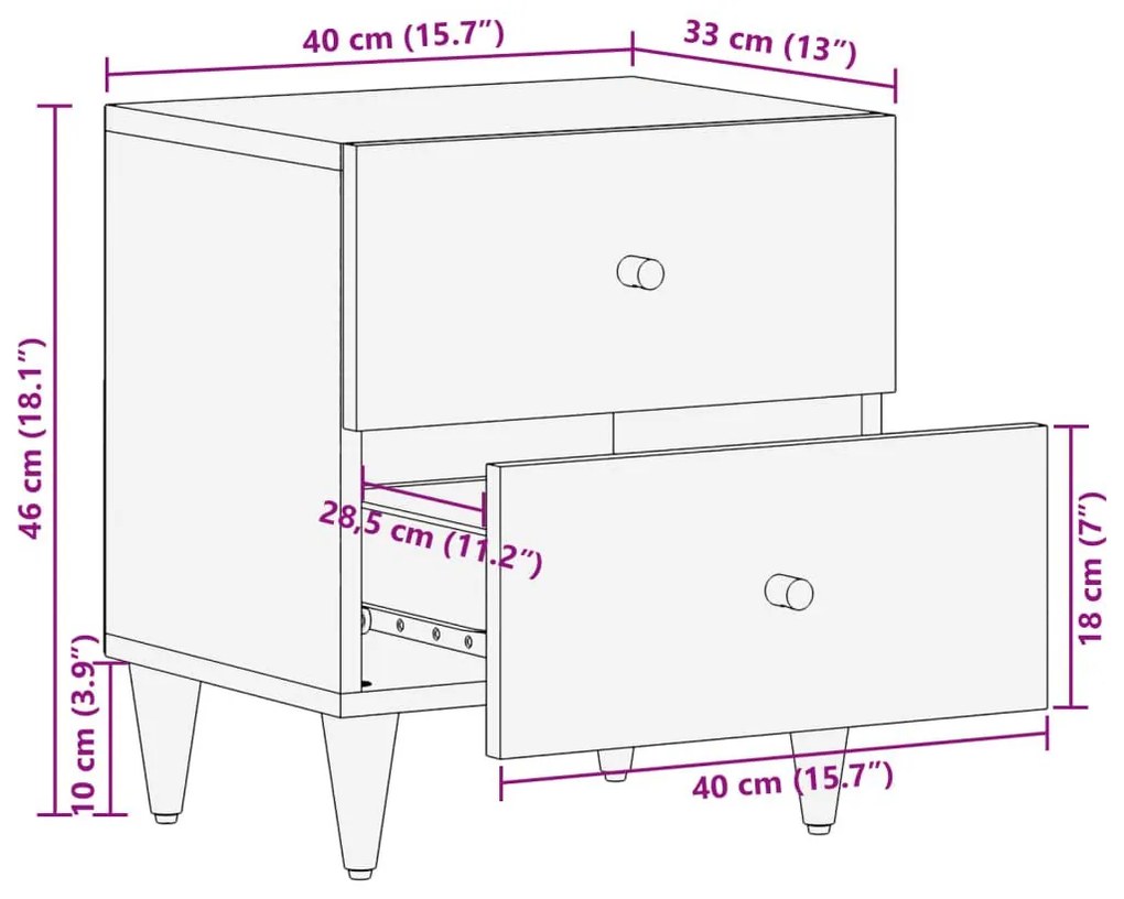 Κομοδίνο 40 x 33 x 46 εκ. από Μασίφ Ξύλο Μάνγκο - Καφέ