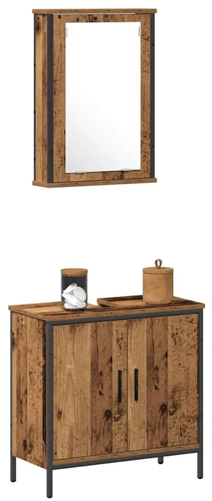 vidaXL Σετ Επίπλων Μπάνιου με ράφι 2 pcs Καφέ Επεξεργασμένο ξύλο