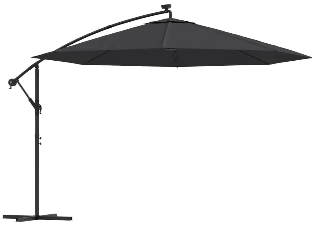 vidaXL Ομπρέλα Κρεμαστή Κήπου με LED Μαύρη 350 εκ.