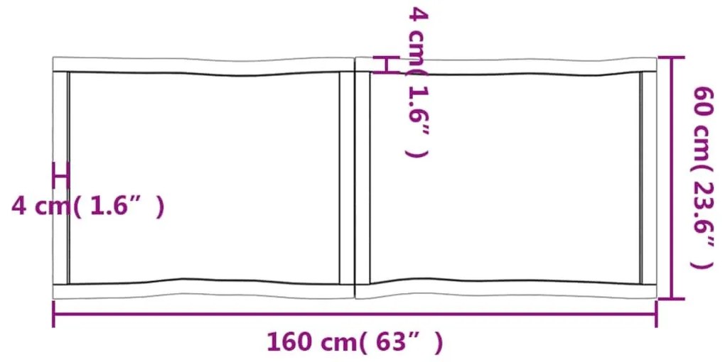 Επιφ Τραπεζιού Αν Καφέ 160x60x(2-4)εκ.Ακατέργ. Μασίφ Ξύλο Δρυός - Καφέ