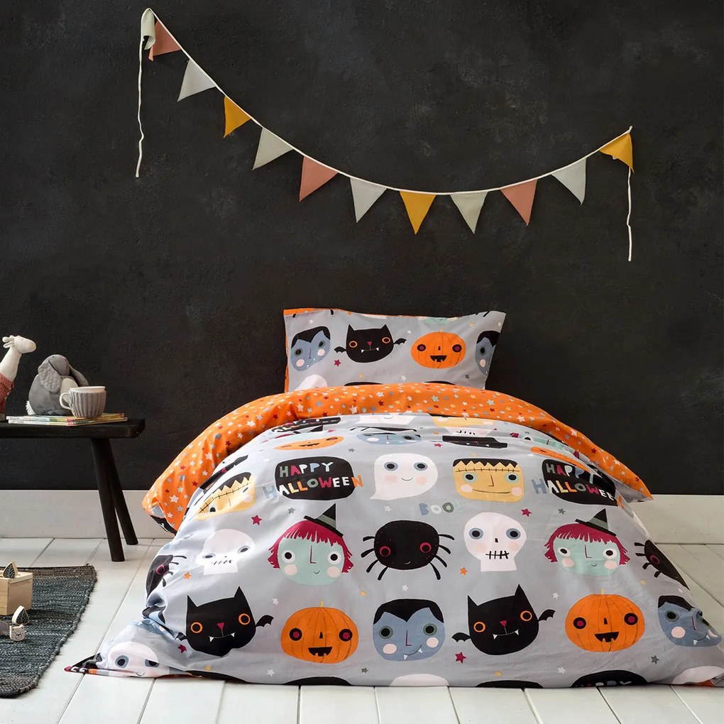 Σεντόνια Μονά (Σετ) Nima Kids Happy Halloween Γκρι,Πολύχρωμο ΜΕ ΛΑΣΤΙΧΟ 100x200+30
